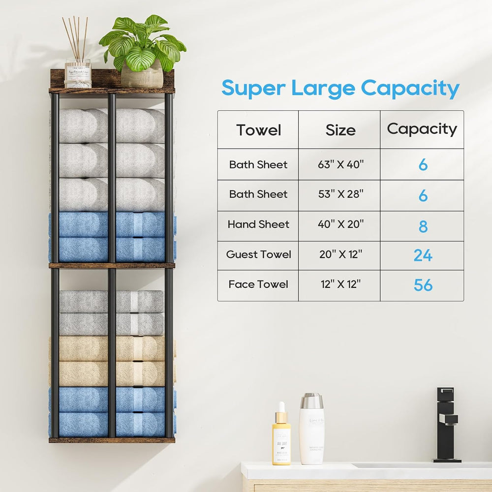 Towel Racks for Bathroom Wall Mounted with Wooden Storage Shelf