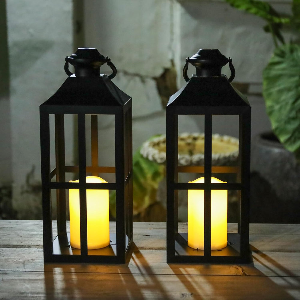 Bdor 17.7 Inch Black Metal Outdoor Lanterns, Set of 2 with LED Candles