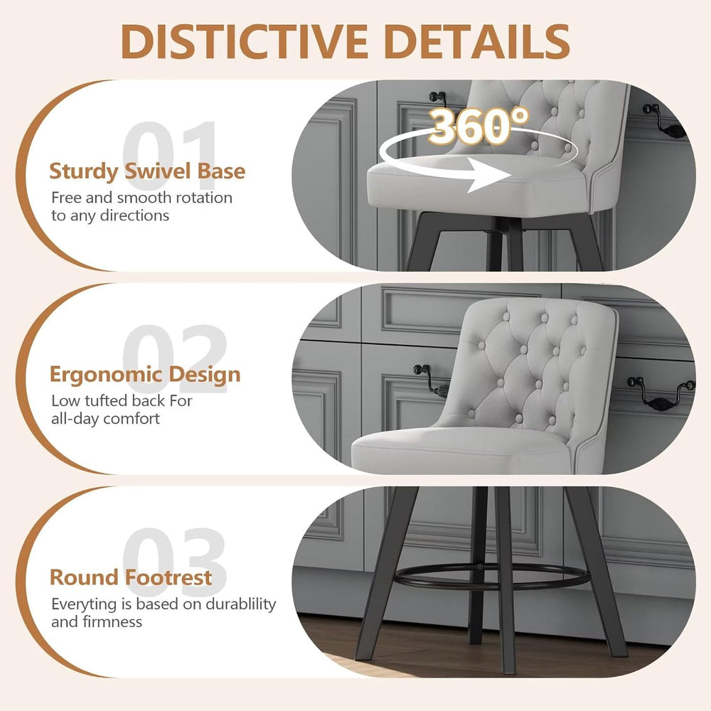MINCETA 30 inch Bar Stools Set of 2, Counter Height Bar Stools, Light Gray