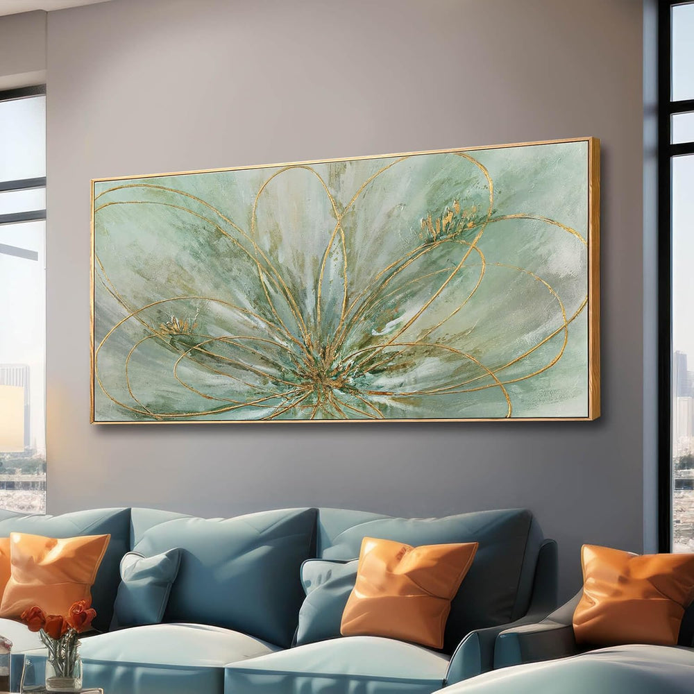 Framed Canvas Prints Gold Line Poster Abstract Wall Ar Green Pictures Wall De...