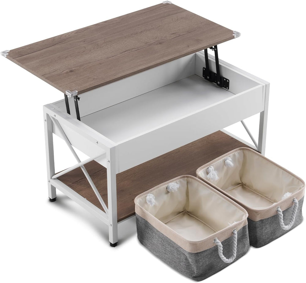 VINGLI 36" Small Lift Top Coffee Table with 2 Free Cloth Storage Bins