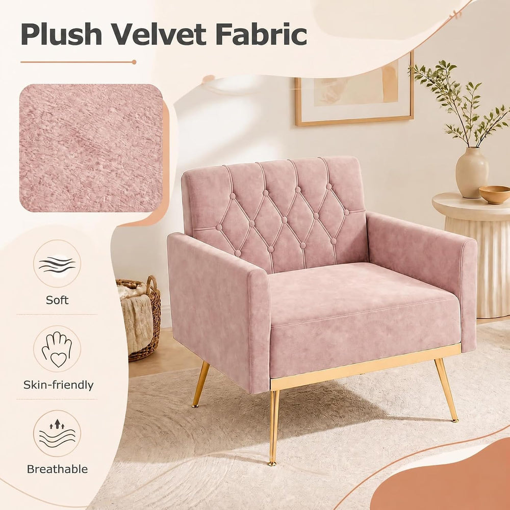 GIANTEX Modern Velvet Accent Chair Set of 2, Mid-Century Upholstered Single S...