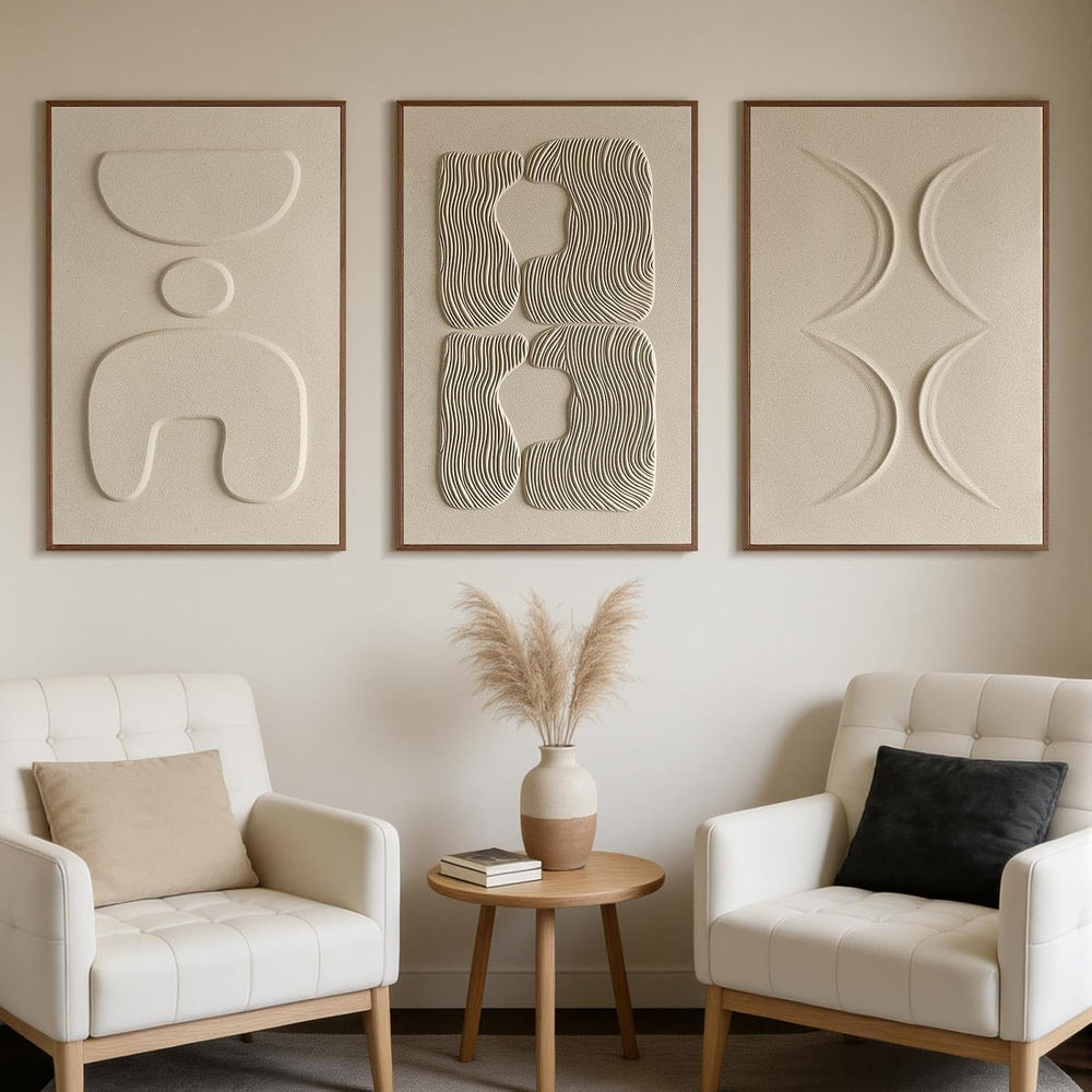 Thalasse Large 3-Piece 3D Textured Wall Art for Living Room, 24x36 Inch