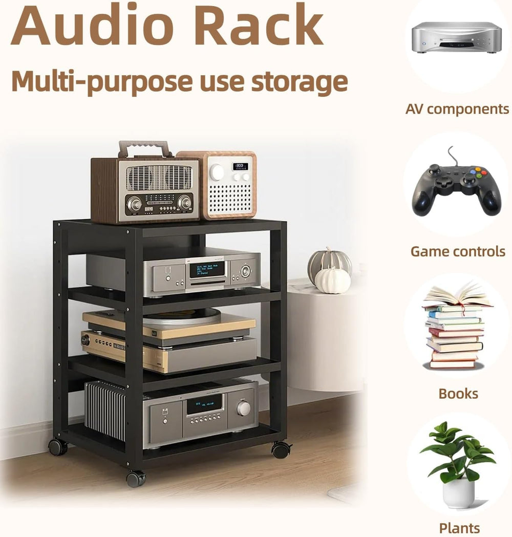 4 Tier AV Media Stand, Audio Rack Tower Stereo Components Cabinet