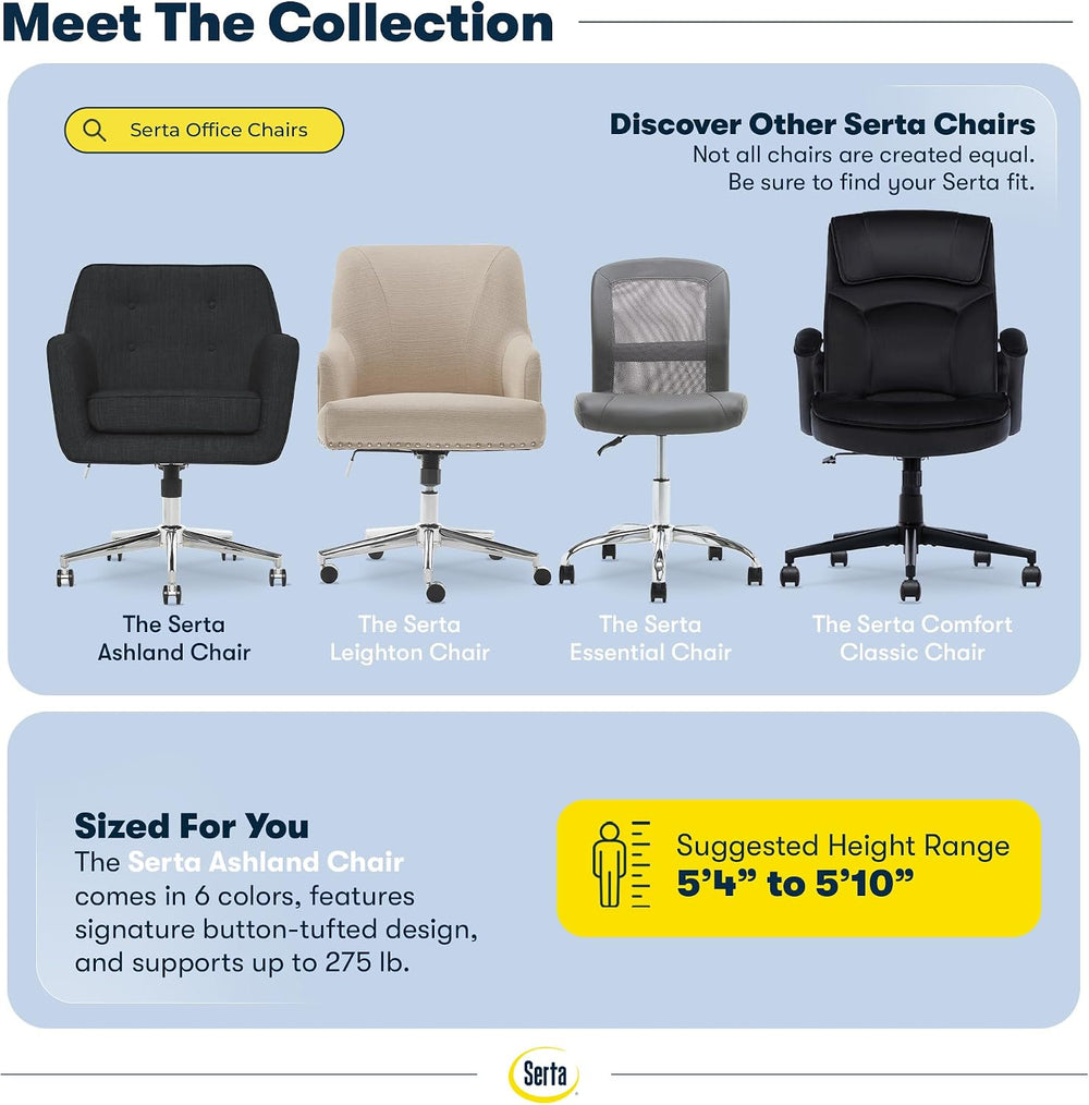 Serta Ashland Home Office Desk Chair with Button Tufted Mid-Back, Memory Foam...