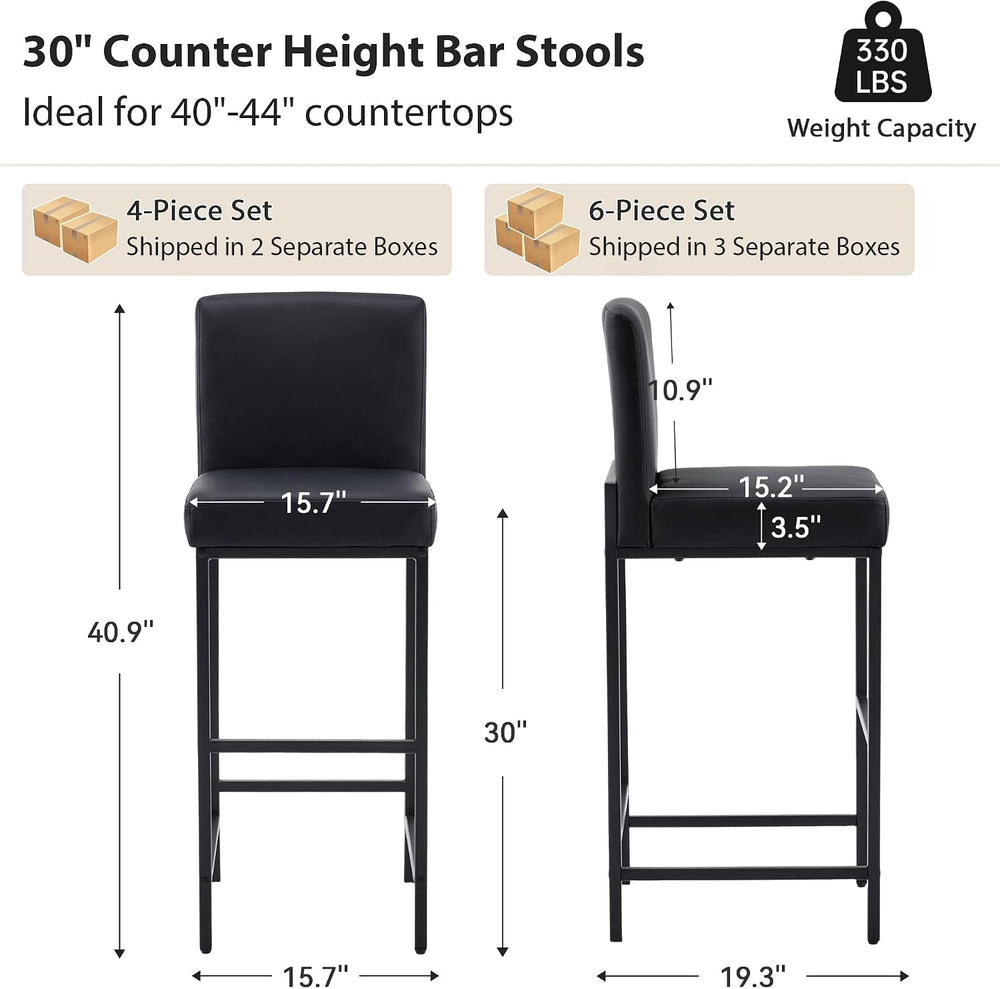 30 Inch Bar Height Bar Stools with Back Set of 6, Black