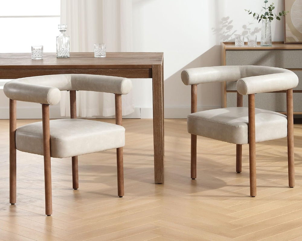 VESCASA Upholstered Dining Chairs with Natural Brush Wood Legs, Faux Leather ...