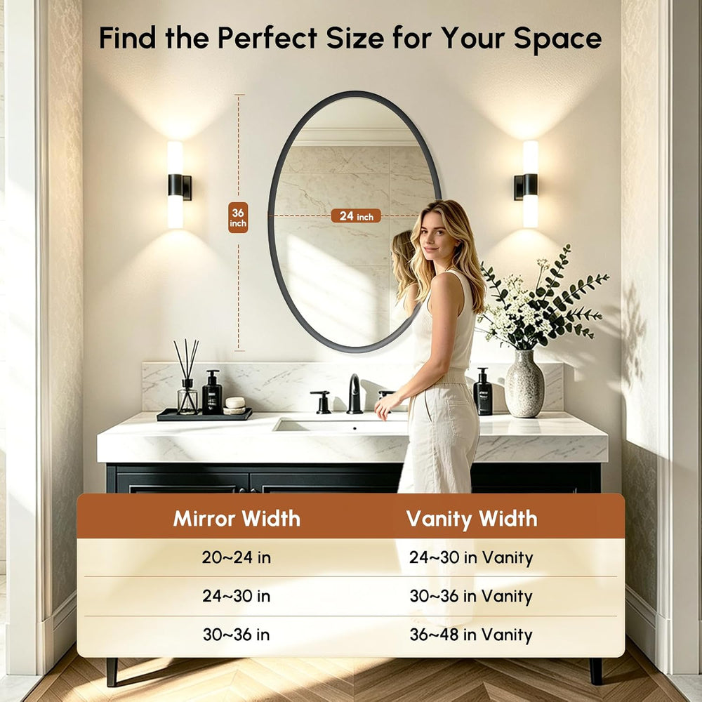 USHOWER Black Oval Bathroom Mirror, 24x36 Inch Oval Mirror