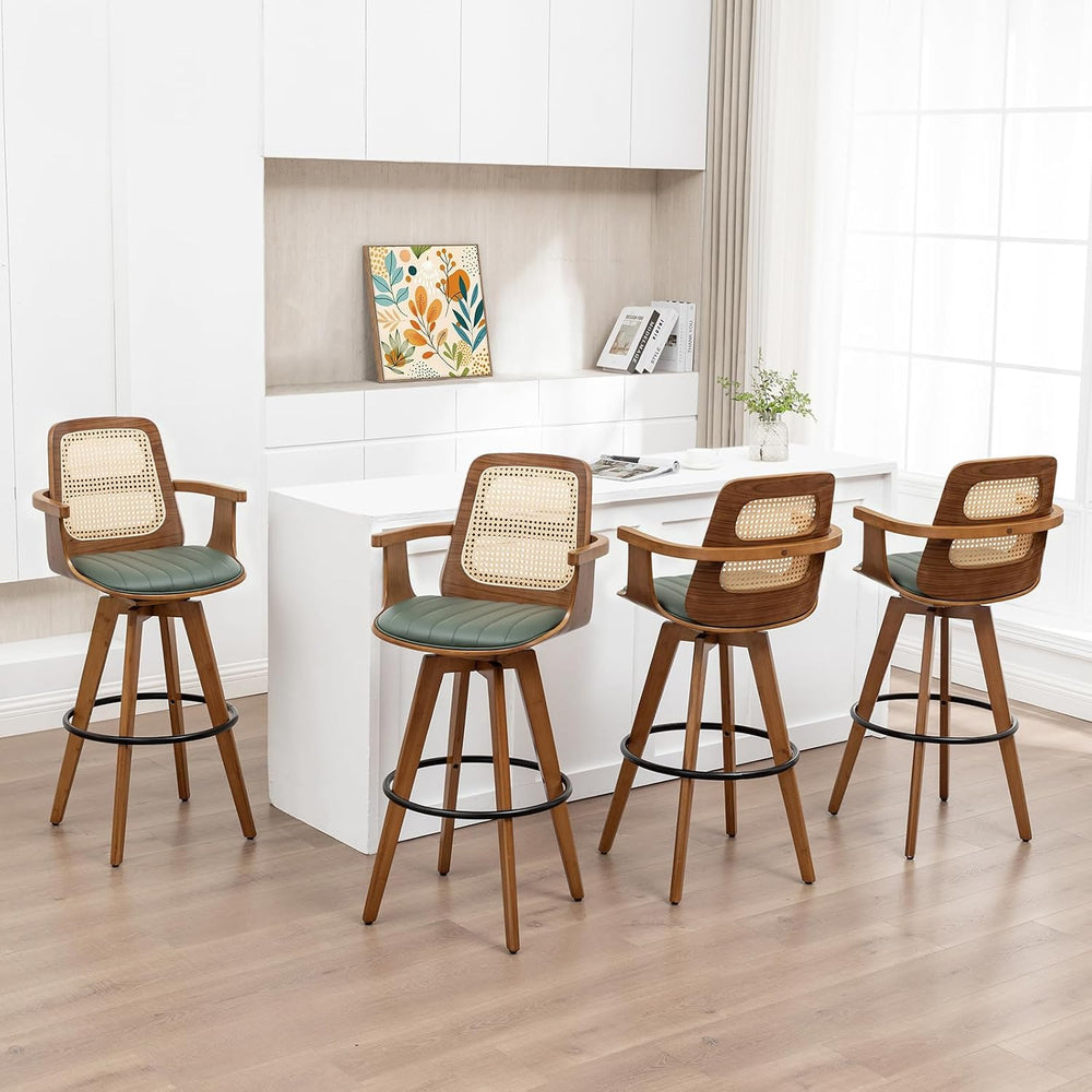 WUPOTO Mid Century Modern Bar Stools with Rattan Back