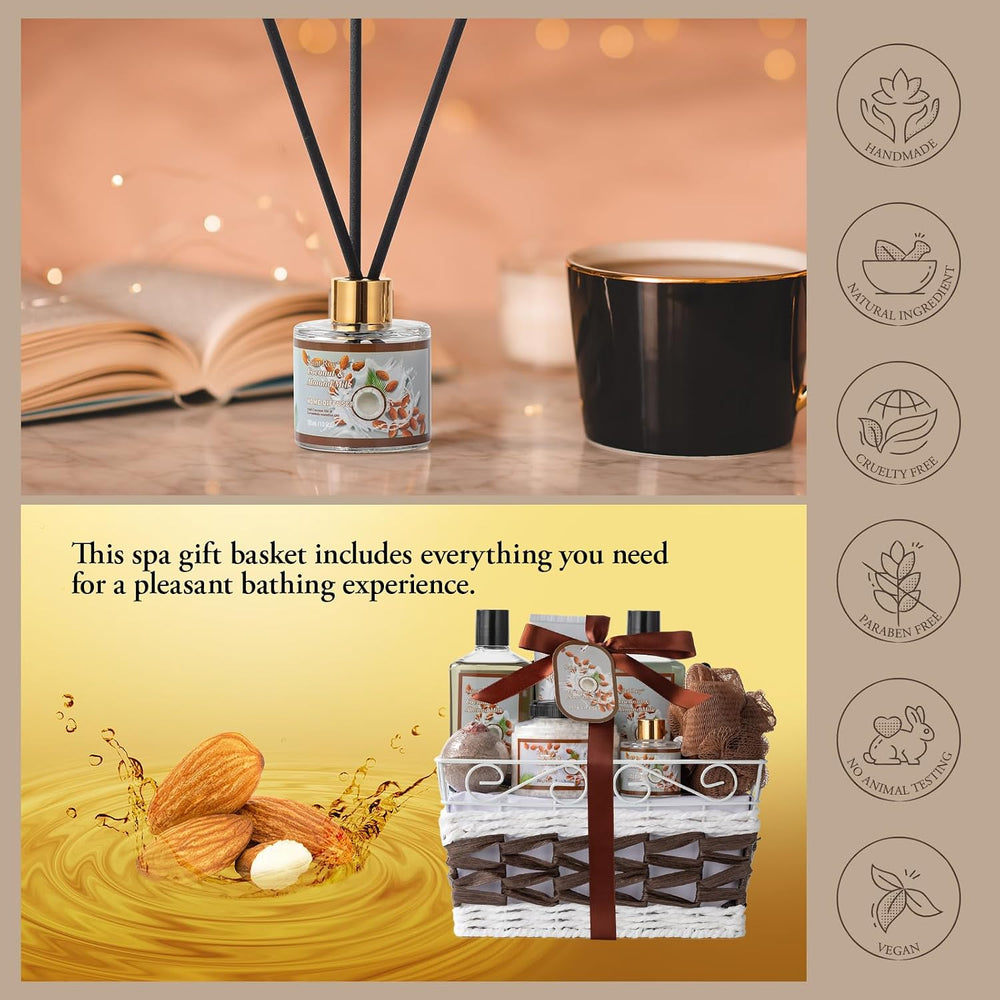 Coconut Almond Spa Gift Basket, Bath & Body Skin Care Set