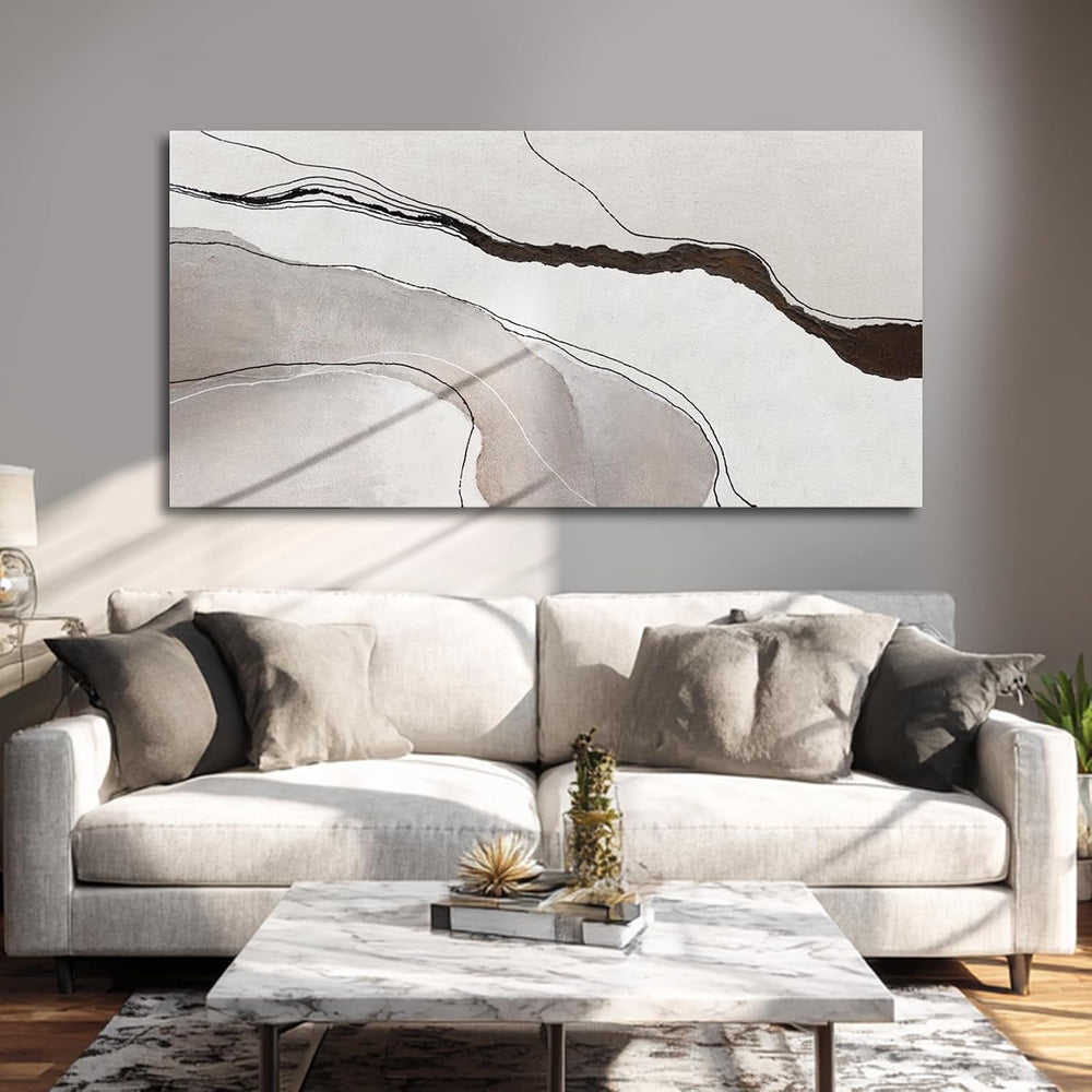 YLLTIEM Beige Gray Abstract Wall Art Canvas Print Modern Minimalist for Livin...