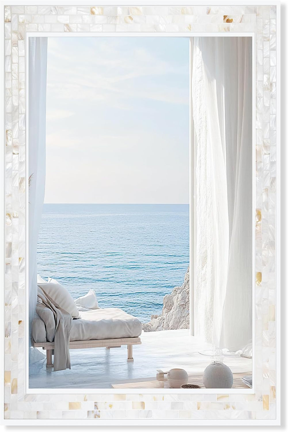 Tanmicoshomy White 24 x 36 Inch Mosaic Bathroom Mirror for Wall