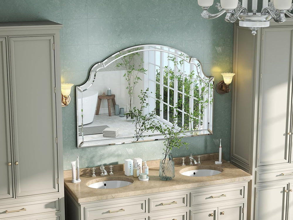 Large Arched Wall Mirrors for Living Room, 31.5"x47.2" Scalloped Ba...