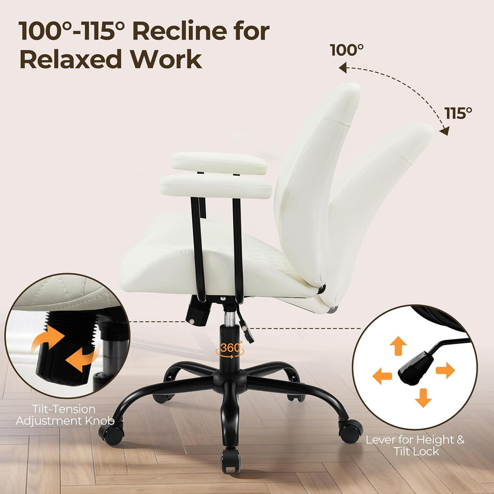 Volans Swivel Computer Desk Chair with Casters, Mid Back, Ivory White