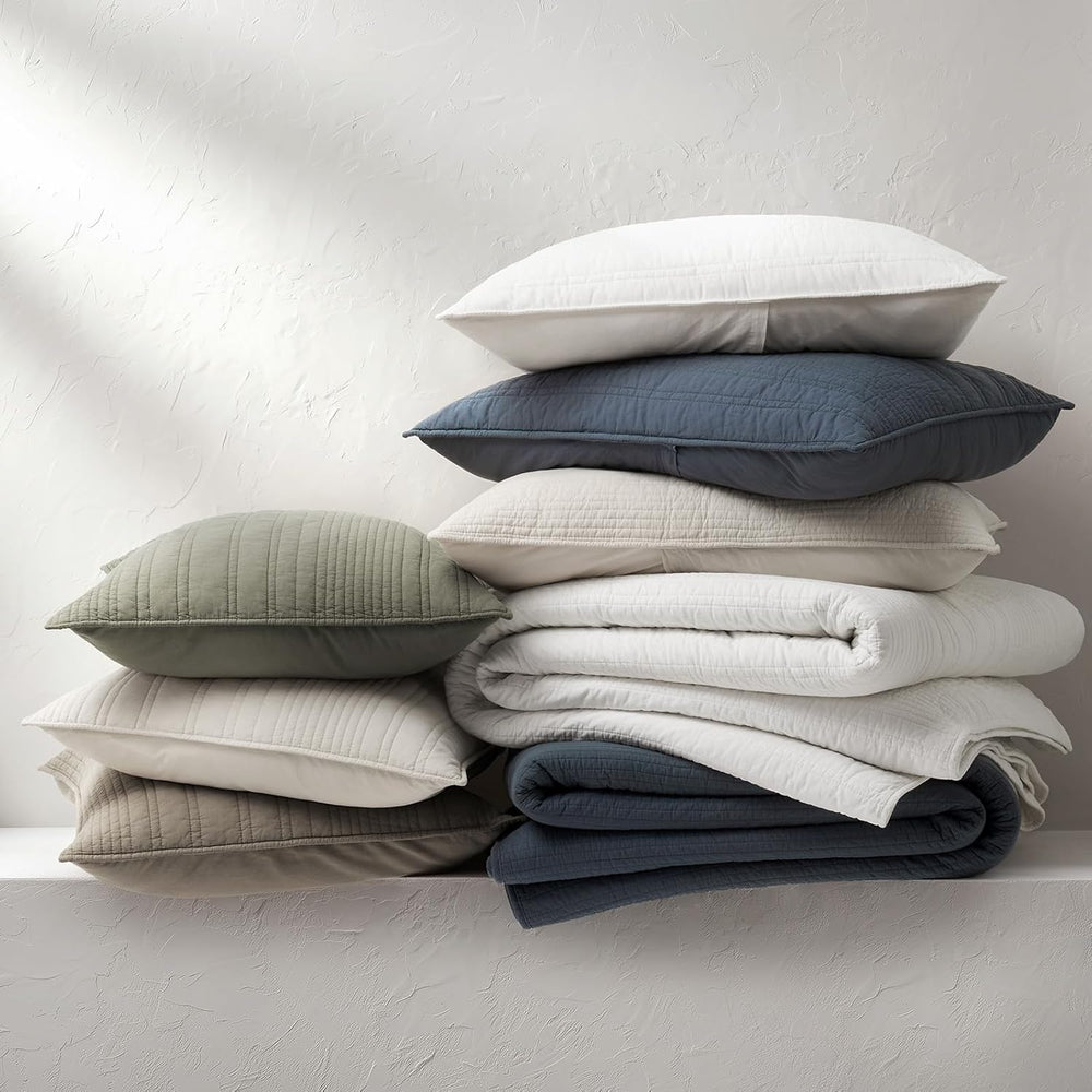 EVERGRACEHOME 100% Cotton Modern Lines Quilt Set Queen Size, Birch