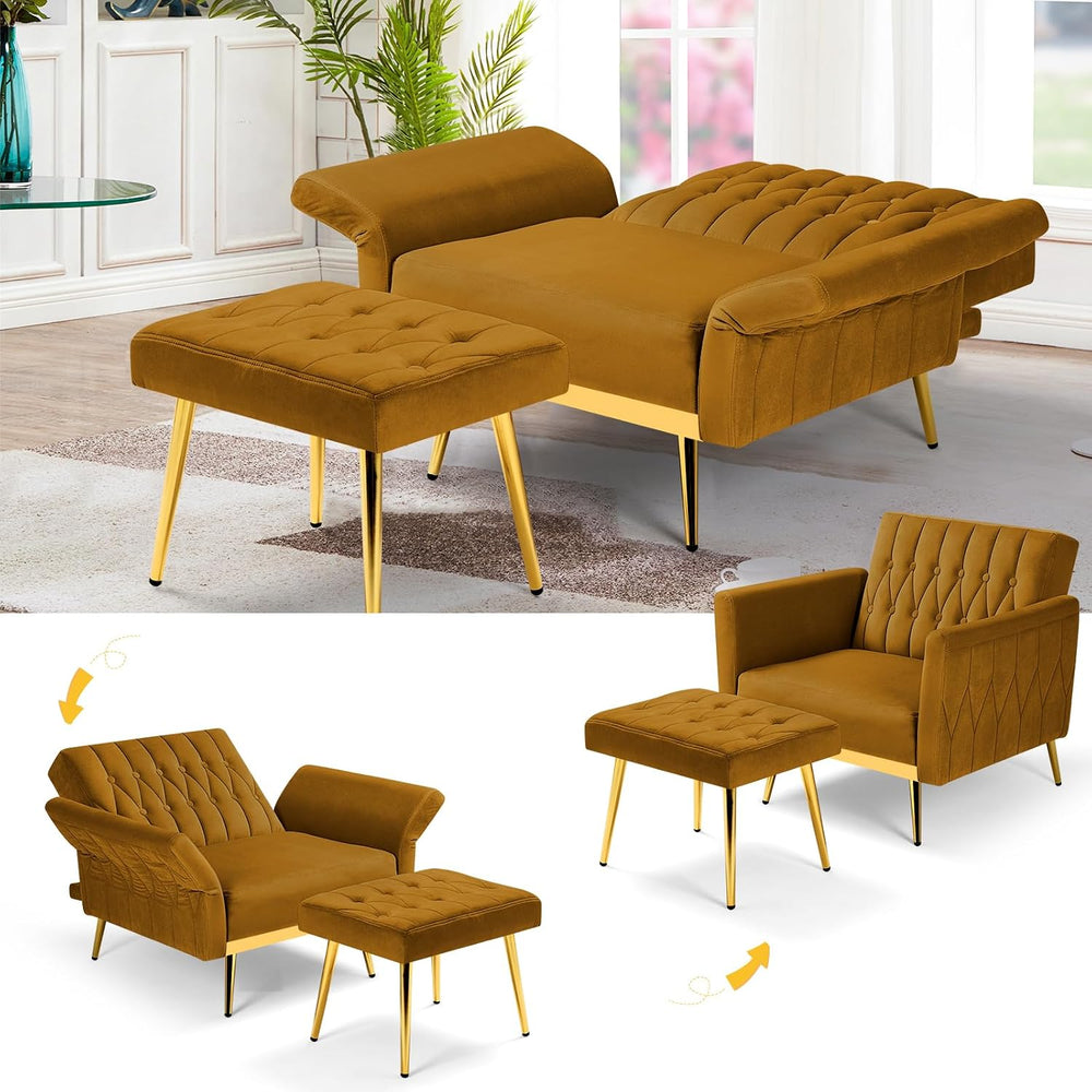 3 Pieces Velvet Sofa Set w/Adjustable Armrest &Backrest,Ginger