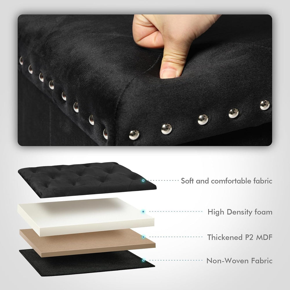 B FSOBEIIALEO Storage Ottoman Cube, 15.7" Velvet Folding Ottoman, Black