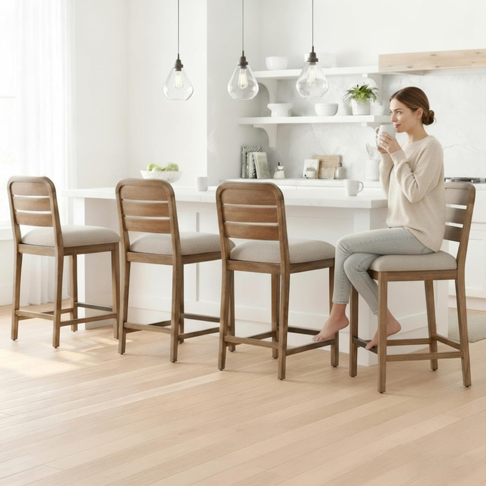 26" Farmhouse Bar Stools Set of 4, Upholstered Wooden Counter Height Bar...
