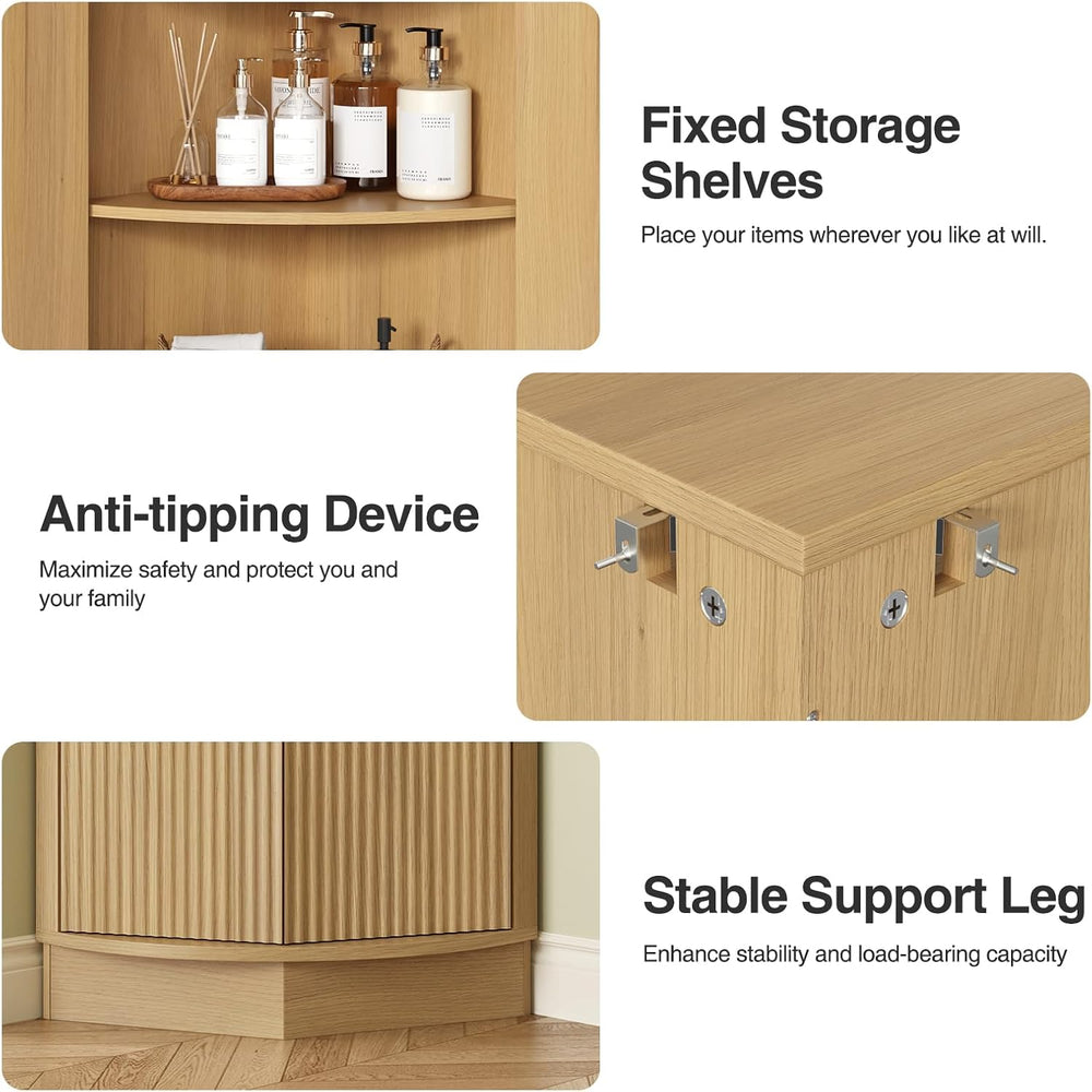 FiveWillowise Fluted Corner Cabinet, Natural