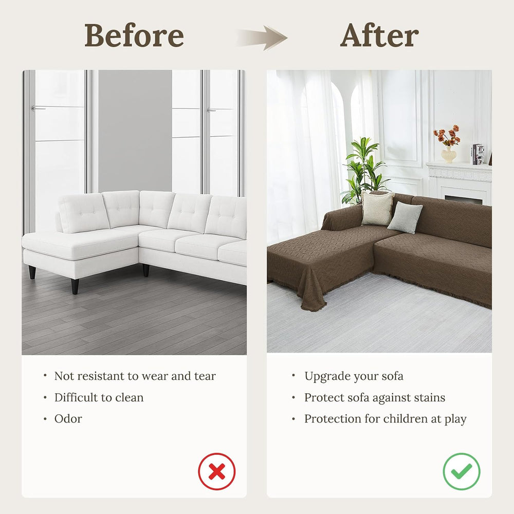 HOMERILLA 2 Piece Sectional Couch Cover for L Shape Sofa Taupe XL