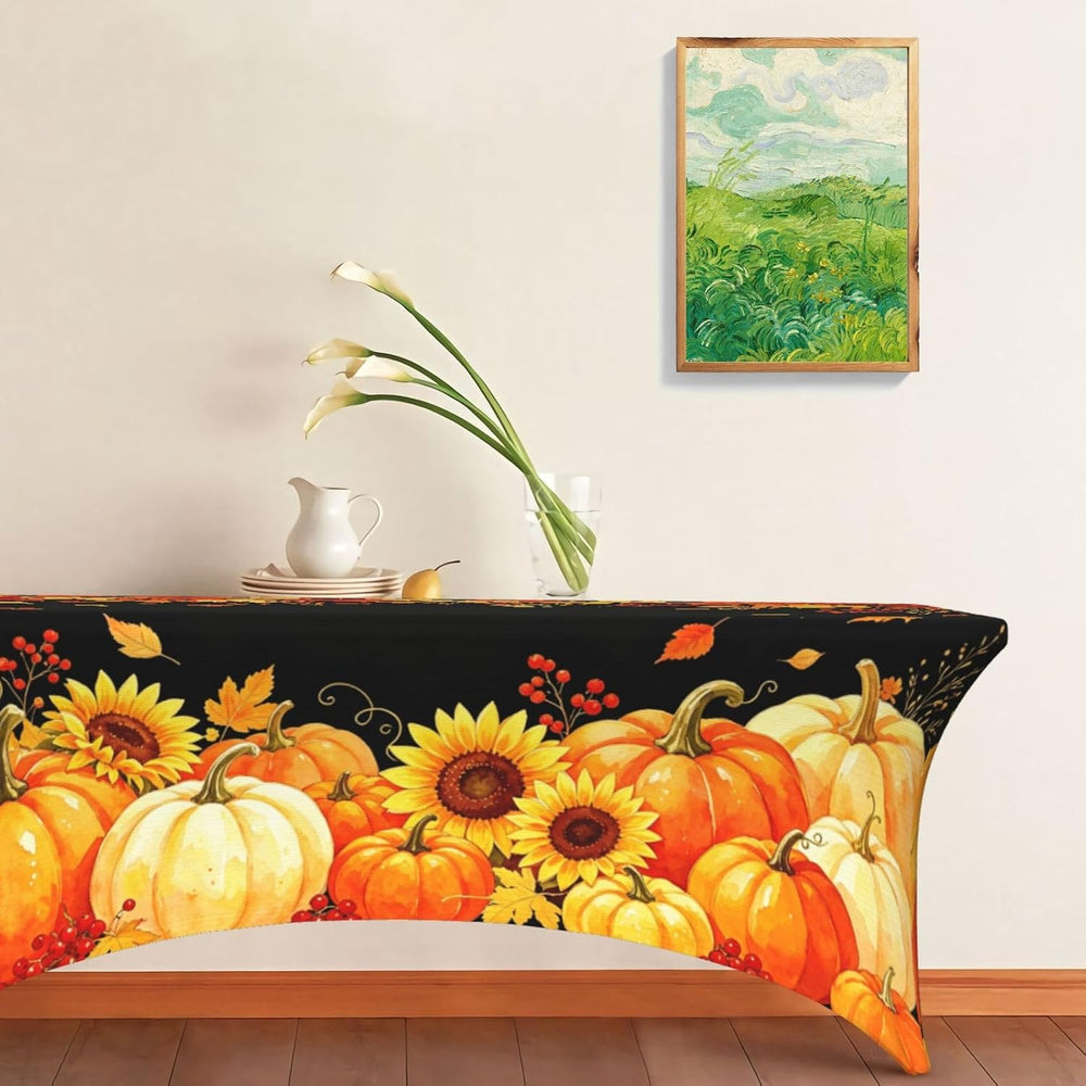 Fall Tablecloth Pumpkin Rectangle Spandex Tablecloth 6FT, Autumn Fall Decor