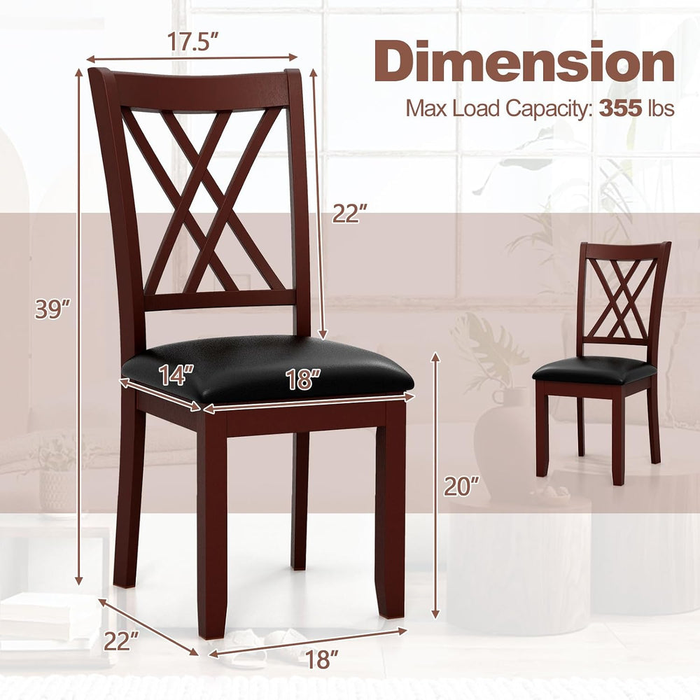 GIANTEX Wood Dining Chairs Set of 4, Faux Leather Upholstered Kitchen Chair