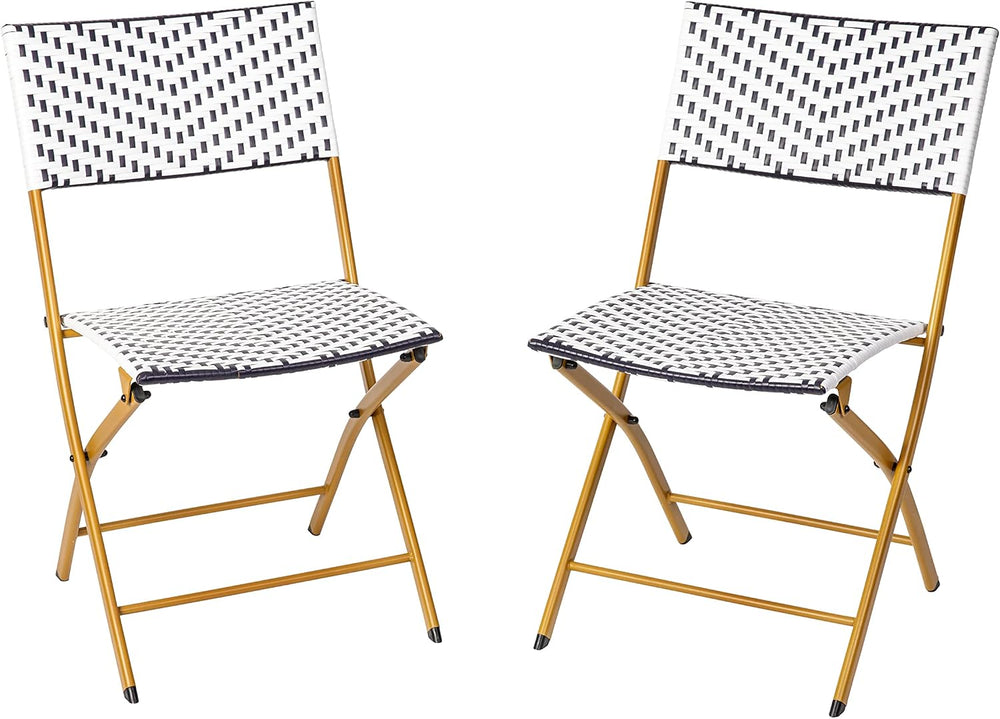 EMMA + OLIVER Navy/White Folding Bistro Chairs, 2-Pack