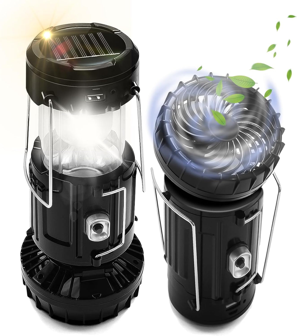 DIBMS 2-Pack Solar Camping Fan w/ Lantern, Collapsible LED Hanging Lights
