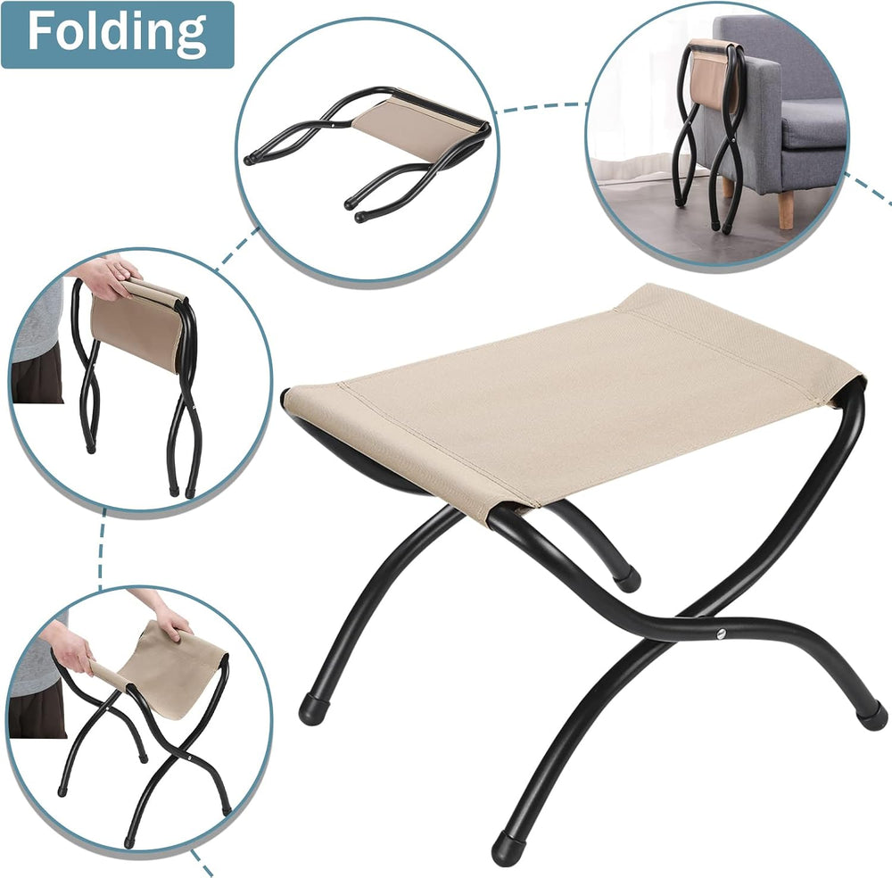 15" Upholstered Folding Foot Rest Stool with Foldable Metal Frame Pink Red