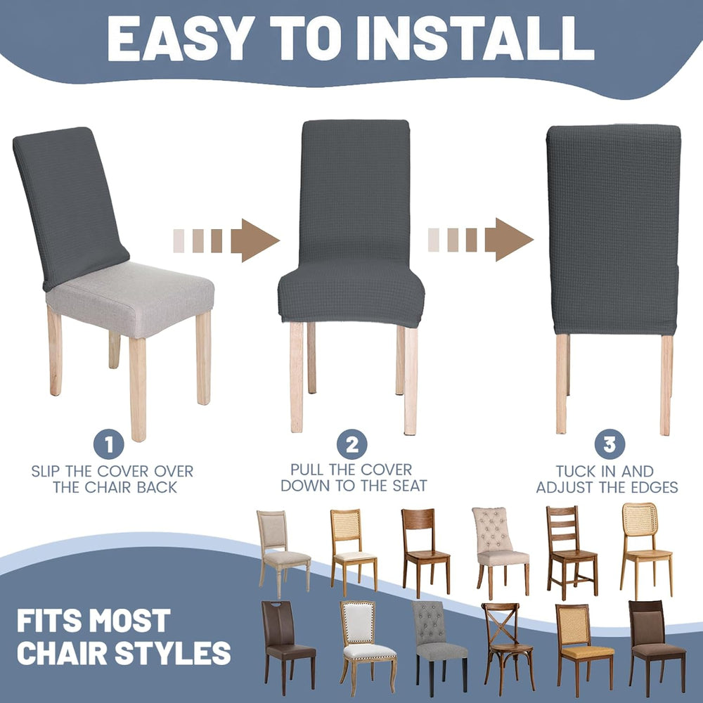 Waterproof Dining Chair Covers Set of 4, Gray Stretch Slipcovers