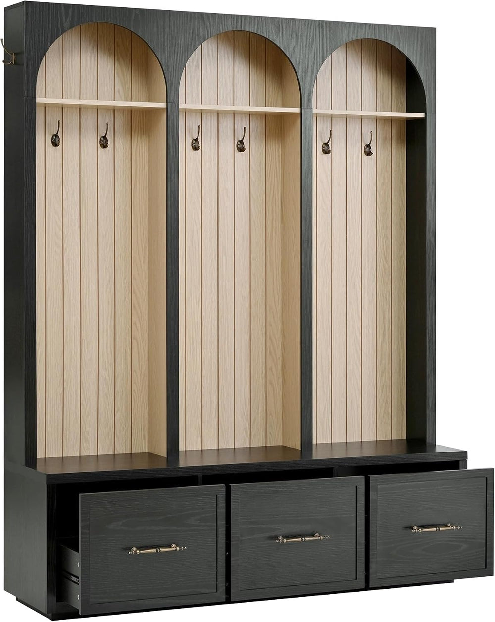 Merax Farmhouse Wood Hall Tree with 8 Hooks and Storage Shoe Bench, Arched Mu...