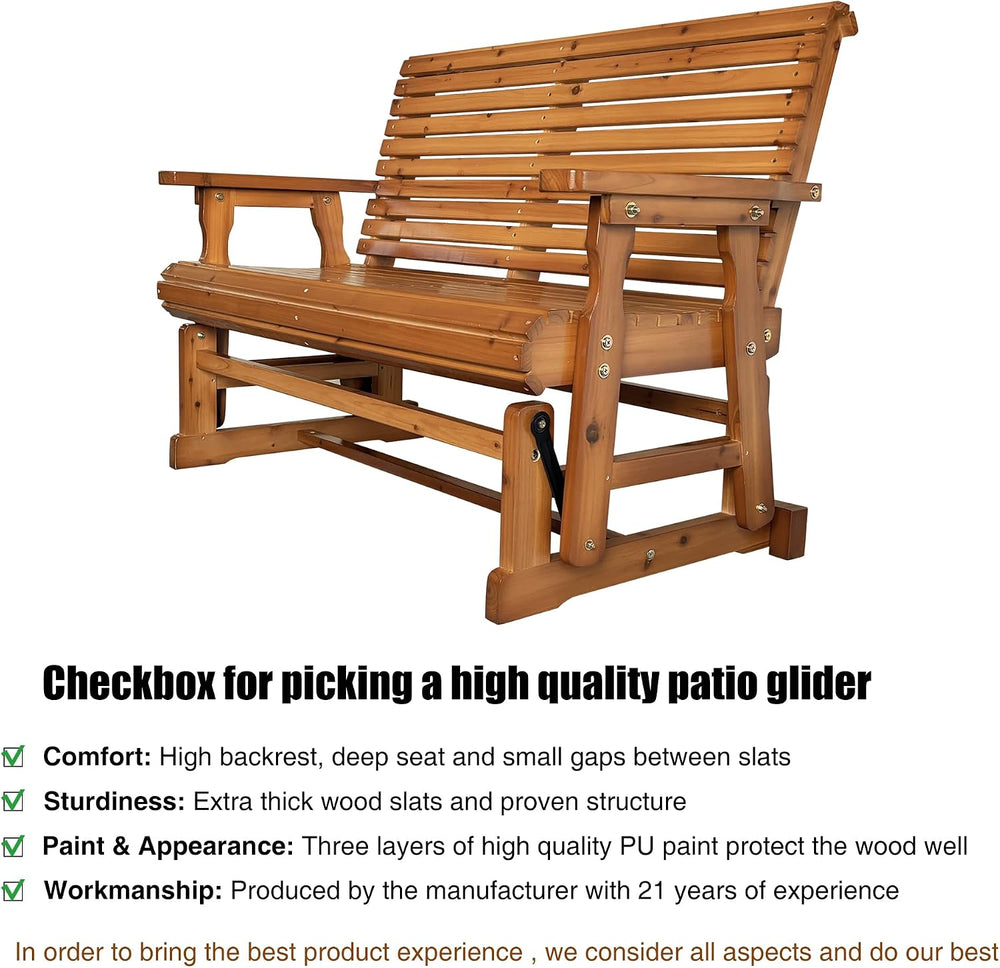 Fortune Candy Wooden Patio Glider, 4-feet, Cedar Tone PU