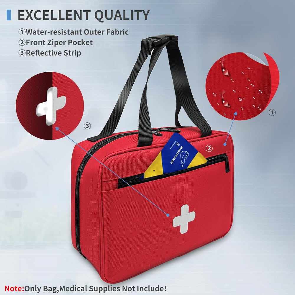First Aid Bag Empty, Compact and Portable Medical Supplies Organizer with Mul...