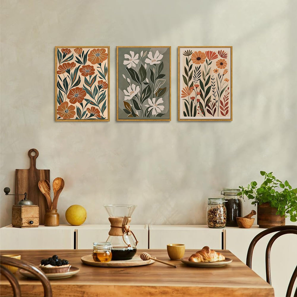 3 Piece Flower Market Wall Art Framed Boho Floral Wall Decor