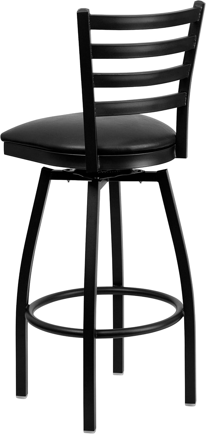 Flash Furniture 2 Pack HERCULES Series Black Ladder Back Swivel Metal Barstoo...