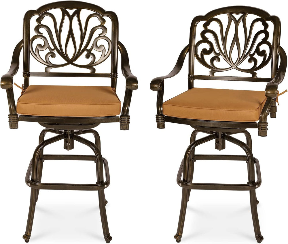VIVIJASON 2-Piece Patio Swivel Bar Stools, All-Weather Cast Aluminum Bar Heig...