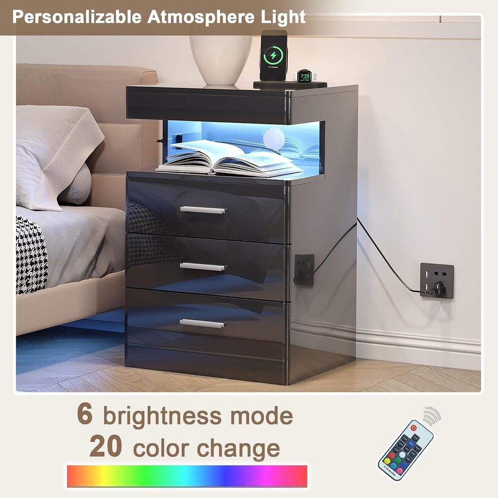 Treocho Led Nightstand with Hidden Space & Charging Station
