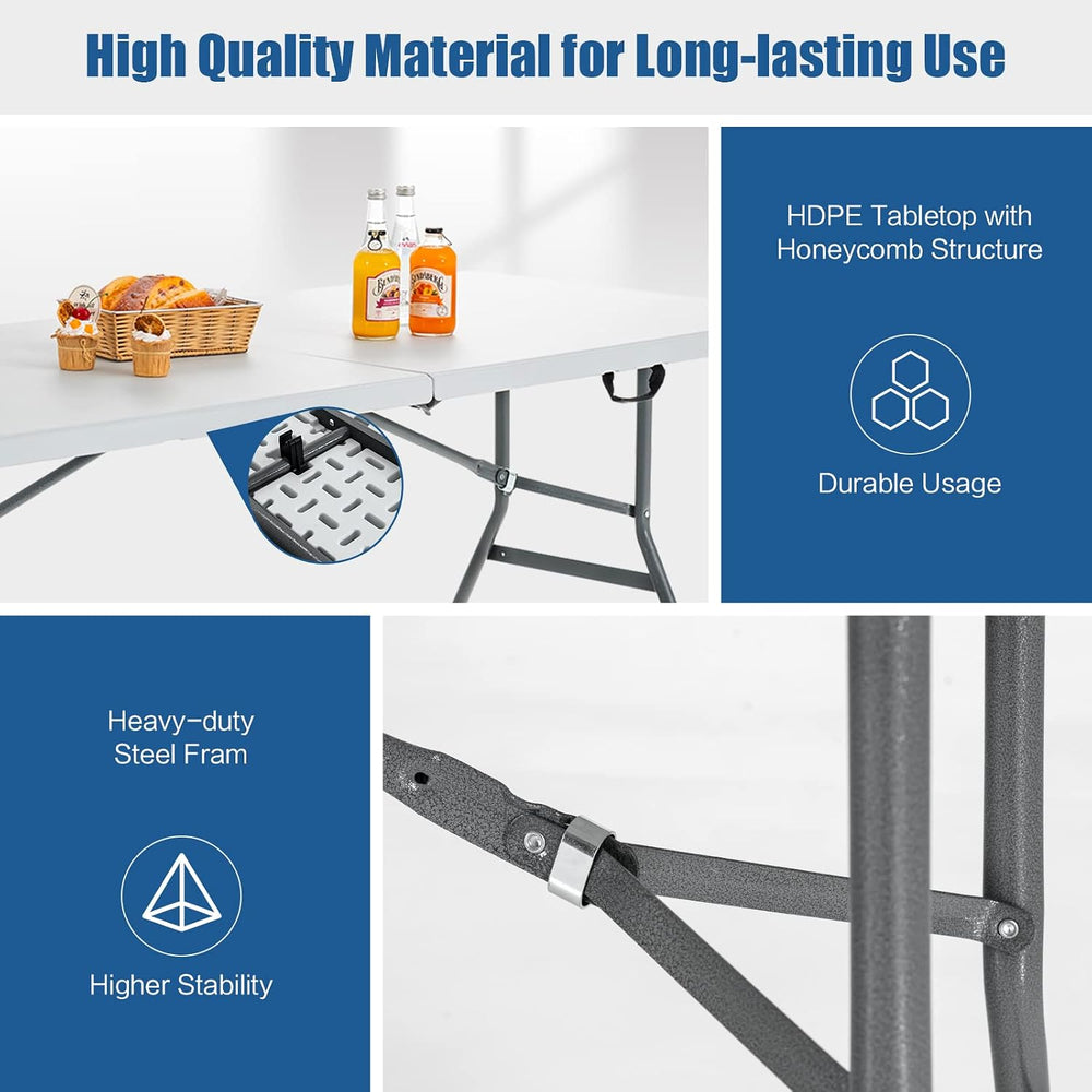 GIANTEX Folding Picnic Table, 6FT Portable Foldable Tables for Party BBQ, Met...