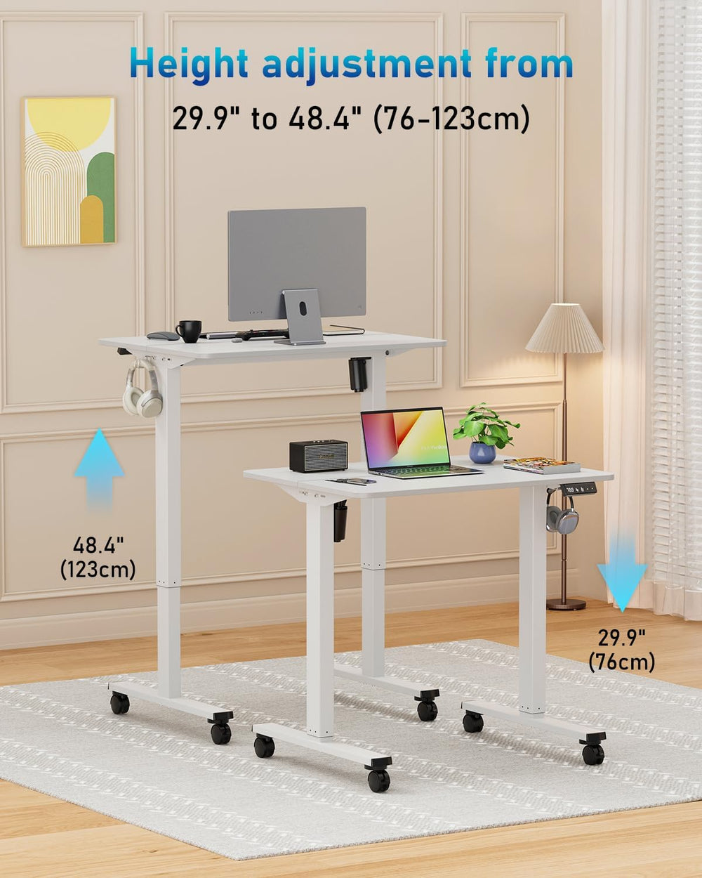 32" Small Rolling Electric Standing Desk Adjustable Height for Home Office