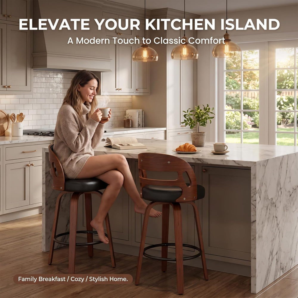 26 Inch Swivel Bar Stools Set of 2, Upholstered Bar Chairs for Kitchen Island...
