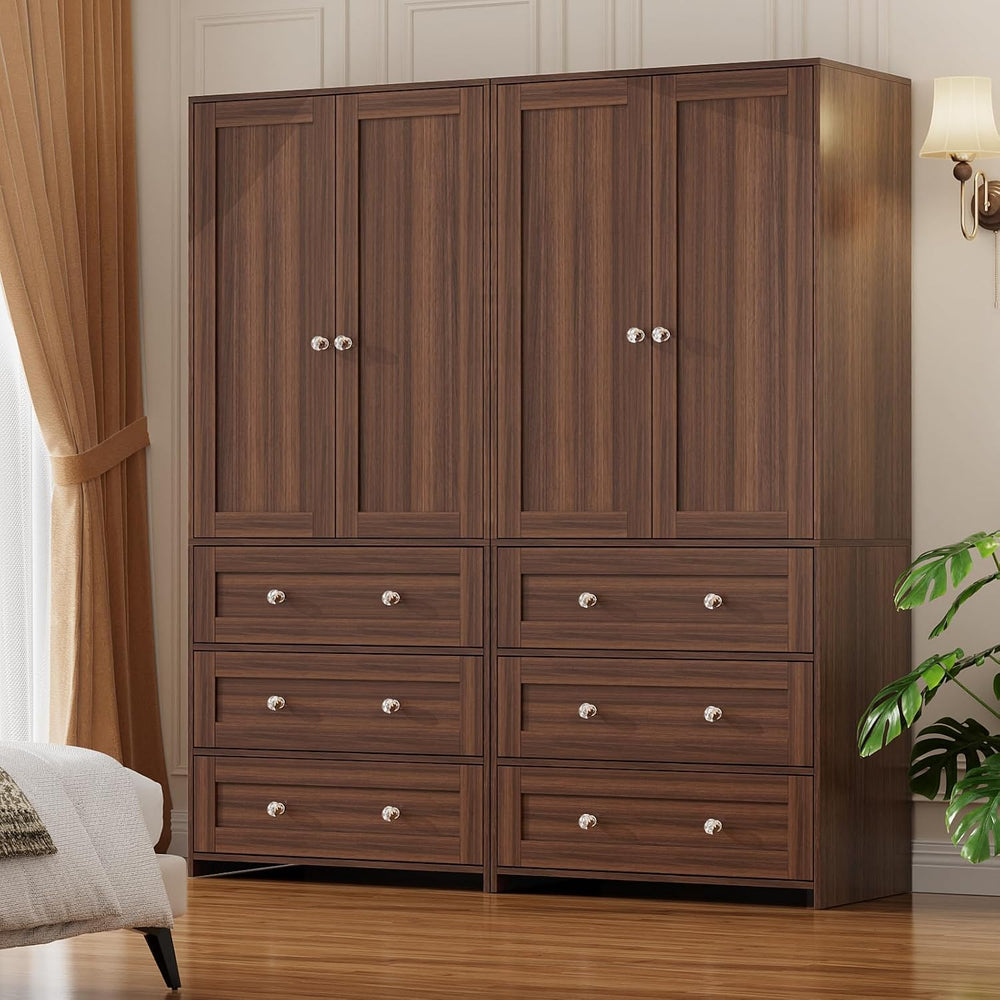 VOWNER 71" Tall Armoire Wardrobe Closet with Drawers and Mirror
