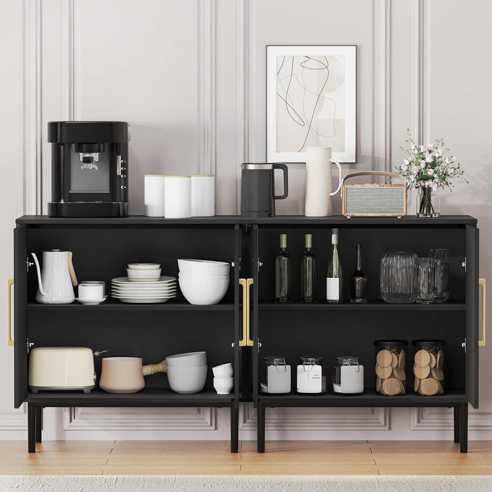 Set of 2 Black Storage Cabinet with Doors, Modern Accent Cabinet, Free Standi...