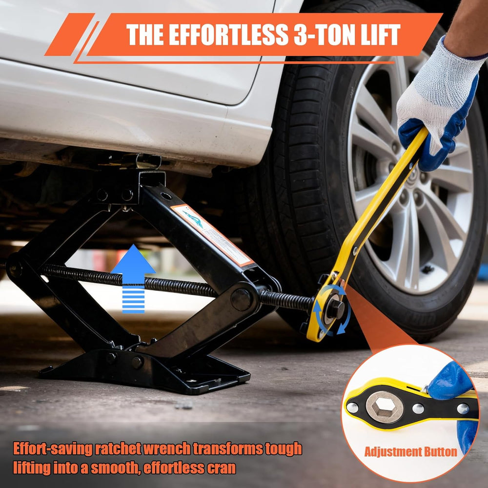3 Ton (6610 Lbs) Car Jack, Universal Heavy Duty Scissor Jack, Professional Sp...