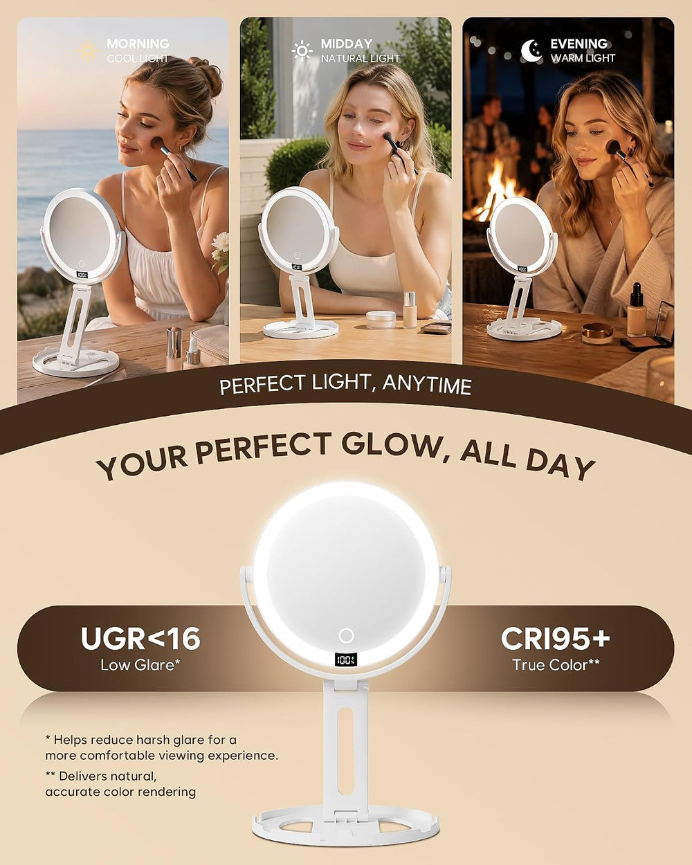 20X Travel Makeup Mirror with Lights, Double-Sided Magnifying Mirror