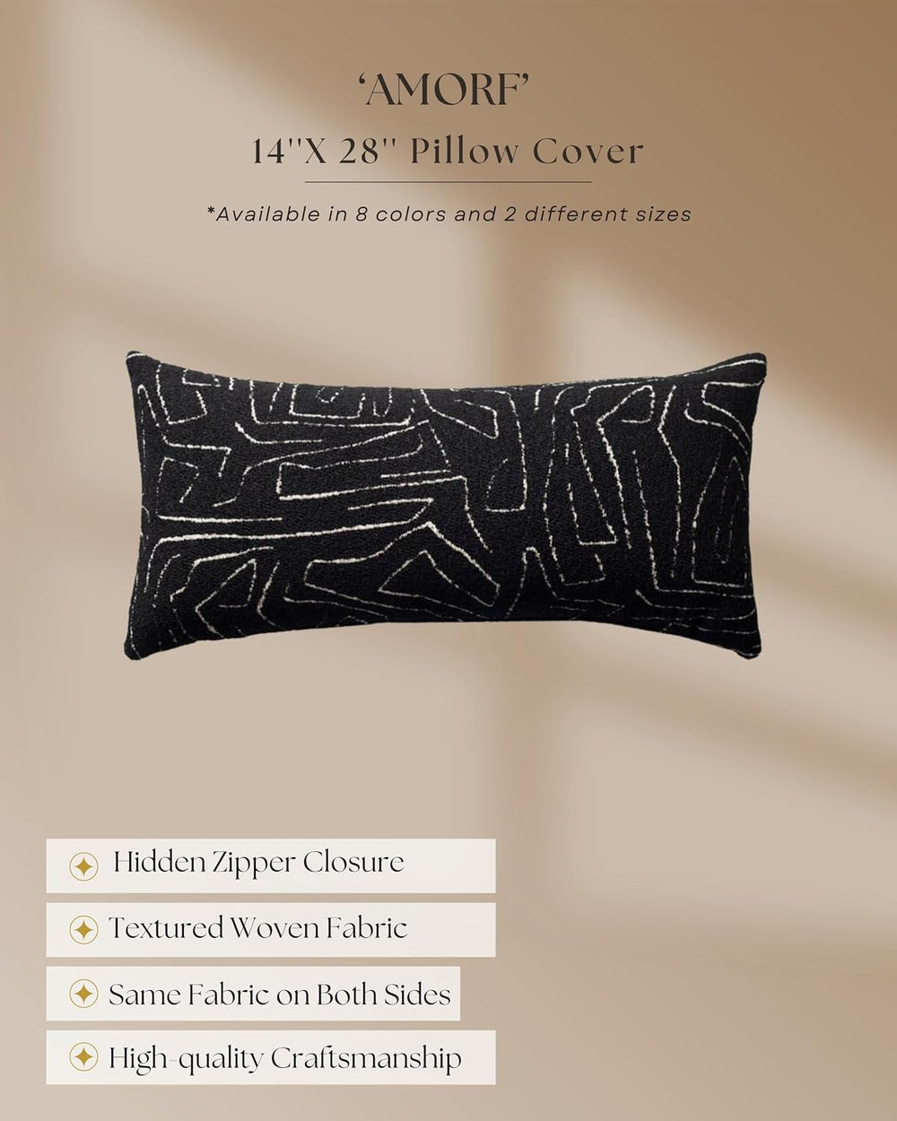 Throw Pillow Covers, Pack of 1, Amorf, Black, 14"x28"