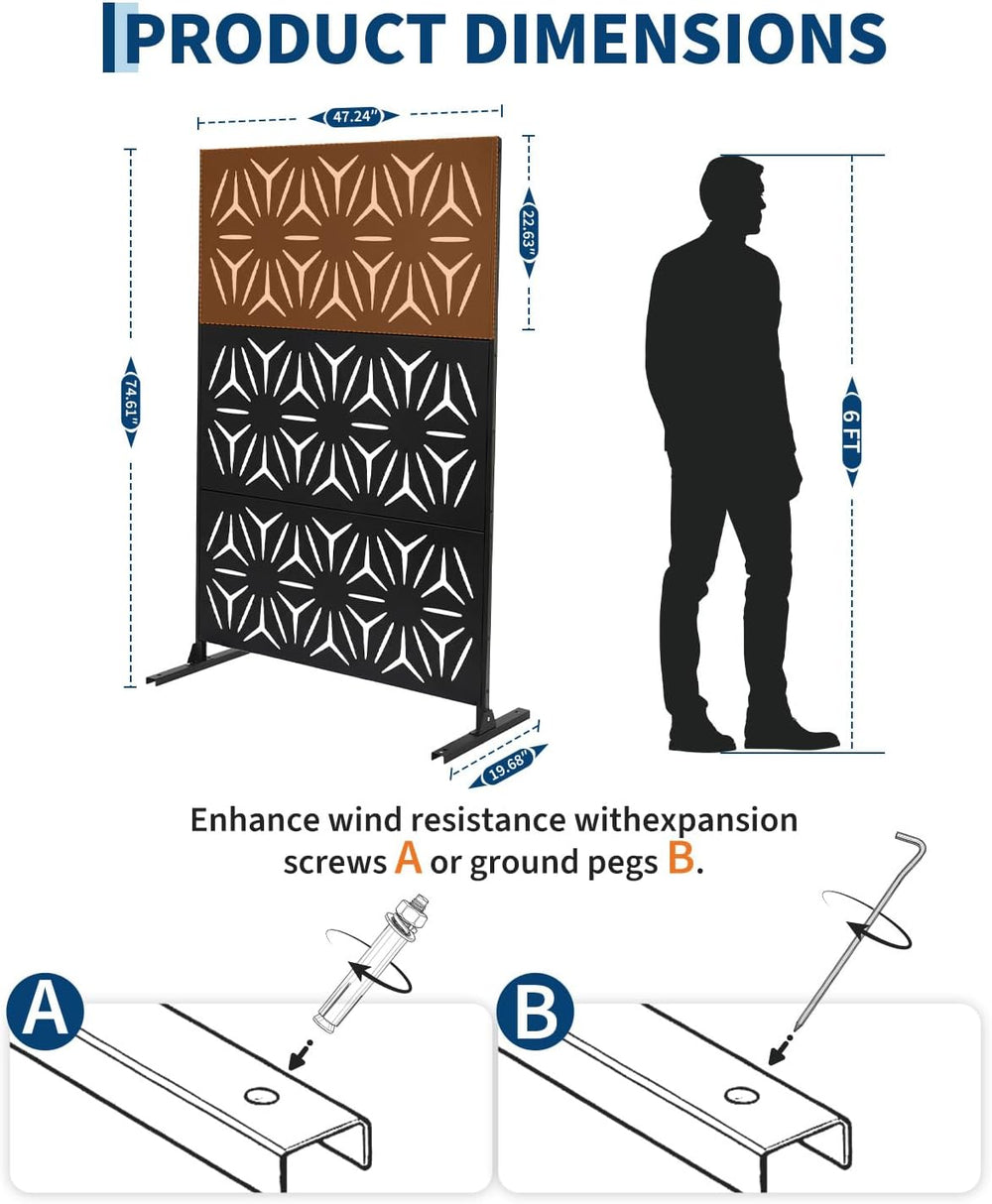 Outdoor Privacy Screen, 48" W x 75" H, Metal Privacy Divider Panels