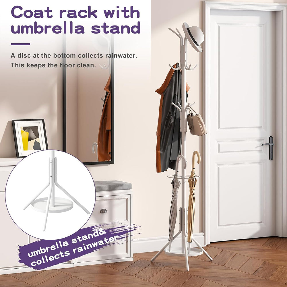 Coat Rack Freestanding Entryway Hanger Stand, Umbrella Holder, Hall Tree With...