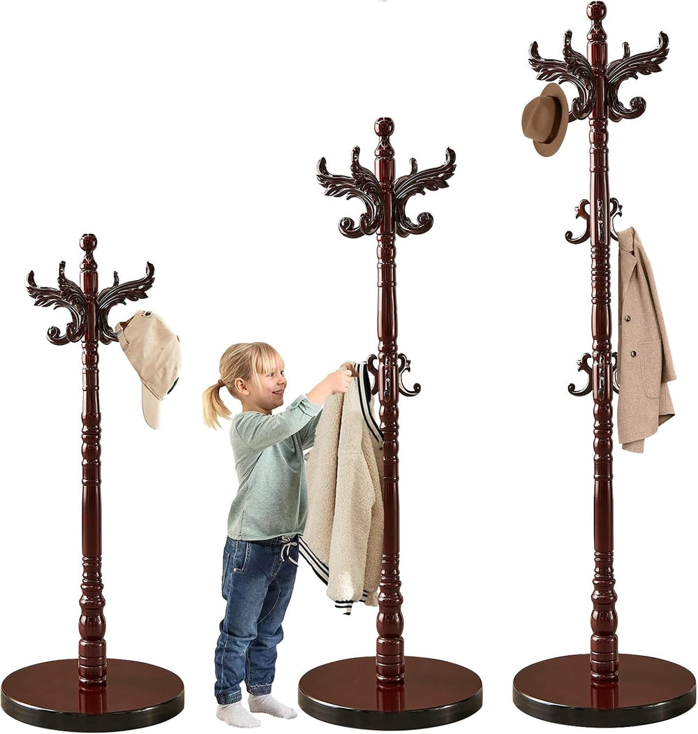 Snaikor Wooden Coat Rack Freestanding with Stable Round Base 14 Hooks