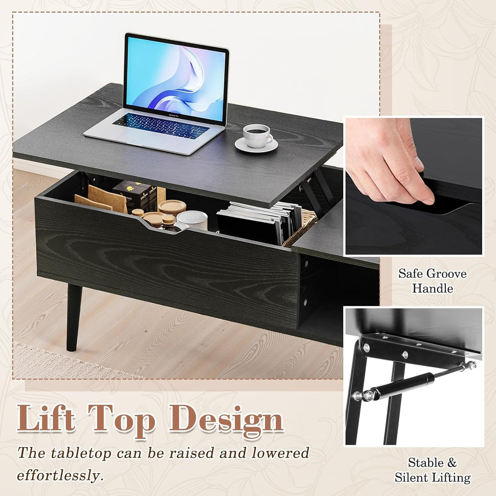 OLIXIS Wood Lift Top Coffee Table with Hidden Compartment and Storage Shelf