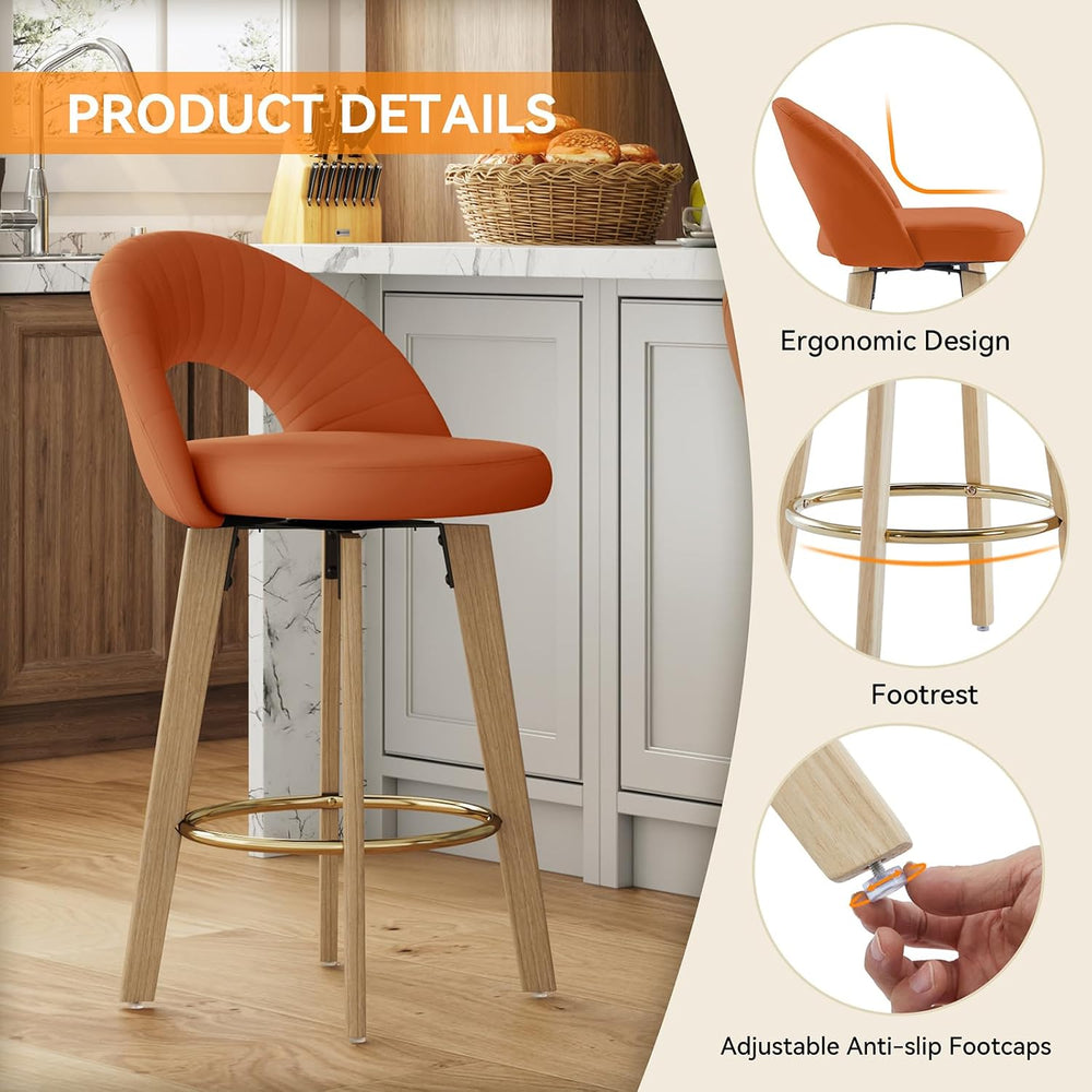 Bar Stools Set of 2, Swivel Counter Height Bar Stools with Bentwood Legs,Meta...